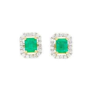 Natural <b>Emerald</b> and Diamond Halo <b>Stud</b> <b>Earrings</b> in Solid 925 Sterling Silver 1 Carat <b>Emerald</b> and Round Cut Diamond <b>Stud</b> <b>Earrings</b> - Product Image 4