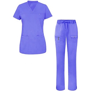 OEM Wholesale Custom Nurse <b>Scrubs</b> <b>Uniforms</b> Sets Polyester/Rayon Denim Fabric Hospital Use Unisex Needle Detection Seamless - Product Image 3