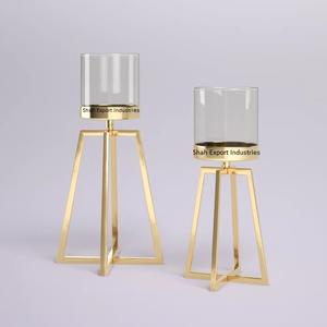 Bougeoirs ouragans en métal et en verre décoratifs pour la maison plaqué or pour décor d'éclairage de table porte-ouragans - Product Image 3