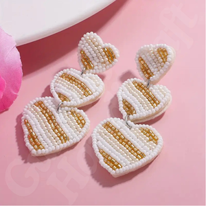 Boho-Chic Pendientes colgantes de corazón con cuentas hechos a mano Postes de acero inoxidable Patrón floral para ropa informal Estilo diario Especial - Product Image 3