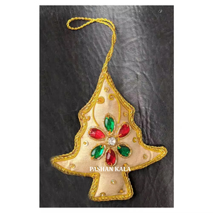 Adorno de Navidad con forma de árbol con cuentas y bordado Zari hecho a mano de la mejor calidad India para proveedor de artículos de decoración de árbol de Navidad - Product Image 1