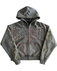 Sweat-shirt à capuche zippé unisexe entièrement personnalisé, style streetwear, 400 GSM, épais, décontracté, 100% coton, coupe oversize, avec strass - Product Image 1