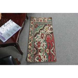 พรมตุรกีโบราณสีแดงคลาสสิกขนาด1.6x3.3ฟุตพรมปูพื้นขนาดใหญ่แบบโบฮีเมียนขนาด10มม. ทำจากยางพาราขนสัตว์เย็บปะติดปะต่อกันเป็นรูปสี่เหลี่ยมผืนผ้าสำหรับโถงทางเดินห้องนอน - Product Image 1