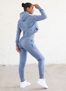 Sweat à capuche personnalisé Crop Top Polaire de Haute Qualité Imprimé Bouffant Vente en Gros Hoodies Ensemble pour Femmes - Product Image 2