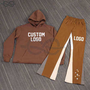 Chándales Premium con capucha y cremallera completa para hombres con pantalones acampanados Logotipo de lana 100% de moda de marca y servicio OEM con estilo - Product Image 3