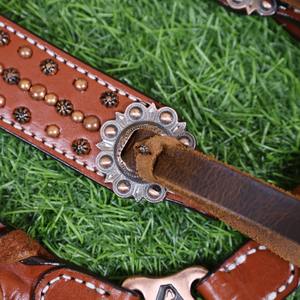 Headstall หนังม้าทำด้วยมือและปลอกคอหน้าอก: กระดุมทองแดงถักรายละเอียด - Product Image 2