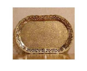 Lujosa, moderna, personalizada, estilo árabe, acero inoxidable, ovalada, bandeja para servir Chocolate, comida decorativa reutilizable hecha a mano, Plata - Product Image 1