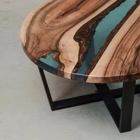 Nouveau design unique de table basse ronde en bois massif en résine Table en résine de rivière Live Edge Design contemporain