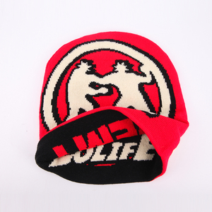 Custom Logo Unisex Acrylic Reversible Knitted Beanie <b>Hat</b> Jacquard Winter Skull Beanies With Custom logo - Product Image 1