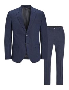Tuta da Uomo <span class=keywords><strong>Jack</strong></span> & <span class=keywords><strong>Jones</strong></span> Jprriviera in Lino, Monopetto, Tessuto TR, Vestibilità Slim, Blu Scuro, Taglia 68 Large - Product Image 1
