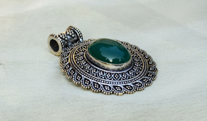 Tribal Green Onyx Pendant <b>Boho</b> Brass <b>Necklace</b> Women Oxidized Silver Finish Ethnic Design Wholesale - Product Image 2