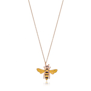 <b>Bee</b> Shape Enamel And Mixed Zircon Stone Design Turkish Handcrafted Wholesale 925 Sterling Silver Jewelry - Product Image 1