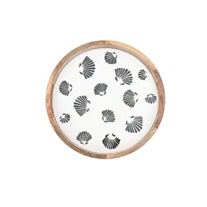 Bandeja de servicio de madera de tendencia superior con diseño de concha marina Bandeja decorativa redonda y rectangular impresa para mesa de centro de cocina - Product Image 2
