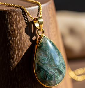 Venta caliente 925 Cadena delicada de plata esterlina con colgante de ágata de musgo bohemio 18K Oro Cristal curativo Moda encantos delicados - Product Image 4