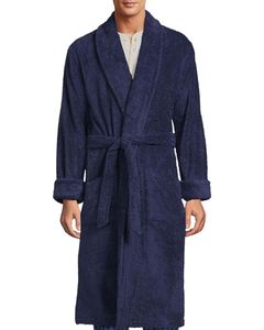 Bata de Baño para Hombre de Algodón Terry Azul Marino, Suave y Absorbente, con Cinturón y Mangas con Puños, Cálida y Acogedora para el Hogar - Product Image 1