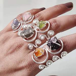 Bague pour femme en pierre brute, améthyste naturelle, pierre de lune, grenat, citrine, bijoux fantaisie, bague en argent sterling 925 - Product Image 5