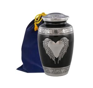 Urne funéraire d'ange amoureux noir et argent grande pour les cendres humaines Urne commémorative adulte coeur noir - Product Image 1