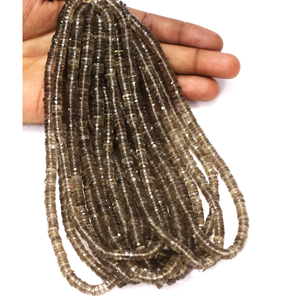 Perles Heishi en quartz fumé de qualité supérieure, forme de pneu facetté, 5-7 mm, 15 pouces, AAA, pierre précieuse naturelle en quartz fumé, forme de roue facettée - Product Image 1