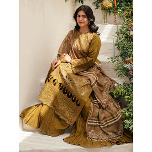 Ensemble 3 pièces MAHNUR : Chemise brodée Laserwork, Dupatta imprimé en mousseline et Pantalon pour Printemps/Été - BIC-4706 - Product Image 4