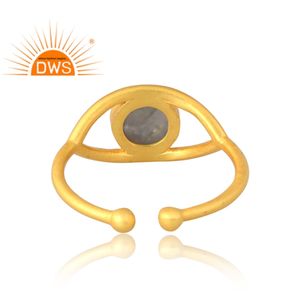 Latest Selling 925 Sterling <b>Silver</b> 18K Gold <b>Plated</b> Natural Labradorite Gemstone Ring Custom Jewelry Manufacturer - Product Image 2