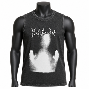 Camiseta sin mangas negra lavada personalizada para hombre, estilo gótico, gráfico, grunge, streetwear, de algodón, tipo muscle, OEM, al por mayor - Product Image 1