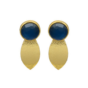 New Arrival Dyed <b>Sapphire</b> Golden Leaf Drop <b>Earring</b>, Regular Stud <b>Earrings</b> - Product Image 1
