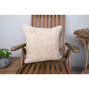 Beige Wool Rug 18x18 Inch Woven Vintage Pattern <b>Pillow</b> Rustic/Primitive Style - Product Image 1