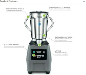 Licuadora Comercial Waring CB15 Ultra Resistente de 3.75 HP, Controles Táctiles Eléctricos, Mezcladora Industrial de Alimentos, Trituradora de Hielo para Smoothies - Product Image 4