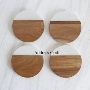 Ensemble de sous-verres à thé avec logo personnalisé vaisselle de 4 pièces ronde en bois marbrée chic pour la maison hôtel restaurant style classique - Product Image 6