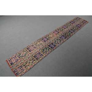 Vintage Turkish <b>Runner</b> Rug 1.5x8.7 ft, Blue <b>Red</b> Floral Rug - Product Image 3
