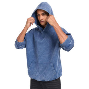 Custom Comfortable Men's Solid Fleece Acid Wash <b>Hoodie</b> Fall Winter 100% Cotton Digital Printing Breathable Regular Fit - Product Image 4