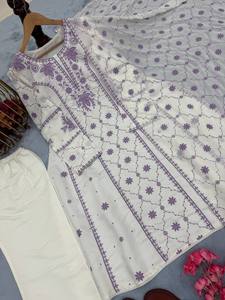 Lancement d'un nouveau look de soirée de créateur Pure Roman Silk A-Line Top Palazzo & Dupatta Set - Product Image 3