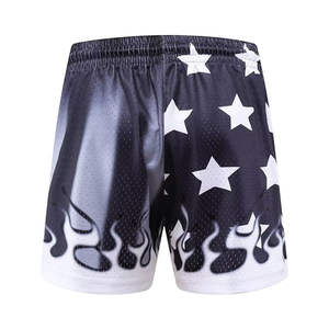Pantalones Cortos de Baloncesto para Hombre con Estampado de Llamas, Pantalones Cortos Deportivos Casuales de Malla para Correr, Estilo Atlético, Color Negro Gris con Llamas Estrelladas - Product Image 2