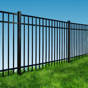Paneles de esgrima de metal galvanizado con revestimiento de PVC negro de diseño moderno de <span class=keywords><strong>5</strong></span> pies de altura para hogares y jardines <span class=keywords><strong>Poste</strong></span> de <span class=keywords><strong>madera</strong></span> tratado térmicamente incluido - Product Image 1