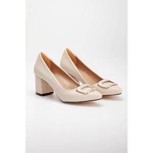 Suola in Neolite femminile stile elegante da donna comoda in forma classica con tacco spesso Stiletto Beige 5 cm - Product Image 4