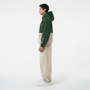 Conjunto de Sudadera con Capucha y Pantalones Deportivos Personalizados para Hombre, Color Verde Oscuro y Crema, de Algodón y Felpa, Estilo Urbano, OEM - Product Image 2