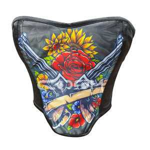 Corsé sin tirantes con estampado floral y estilo tatuaje de armas, ceñido a la cintura y sobre el busto - Product Image 6