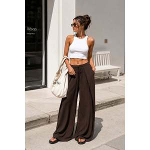 Pantalon en lin à détails en tissu et lacets - Noir - Noir - Product Image 5