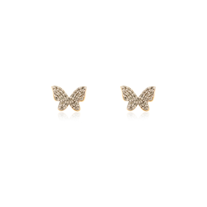 Pendientes de Botón Minimalistas de Mariposa con Diseño Único, Corte Brillante, Diamante 100% Natural de Alta Calidad, Oro Amarillo Sólido de 18K para Mujeres y Niñas - Product Image 1