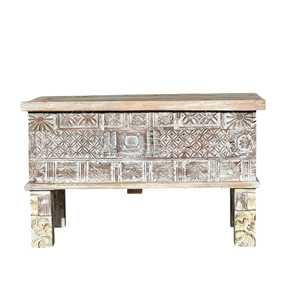 Caja de teca tallada estilo rústico para muebles de sala de estar - Product Image 3