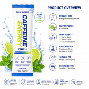 Sachet de Energía en Polvo con Cafeína, Sabor Cítrico y Menta, Sin Azúcar, Bajo en Calorías, Impulso de Energía, Apoyo para la Concentración Mental y la Resistencia - Product Image 1