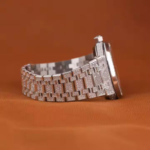 Lujoso reloj de pulsera de acero inoxidable Moissanite diamante antiguo analógico Hip Hop rapero estilo para él corte regalo de cumpleaños - Product Image 2