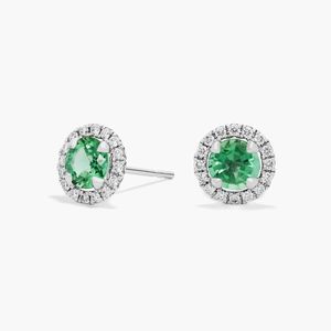 Pendientes de Plata de Ley 925 con Corte Esmeralda y Halo de Piedras Preciosas Verdes para Mujer, Joyería Clásica con Racimo de Diamantes CZ Redondos - Product Image 2