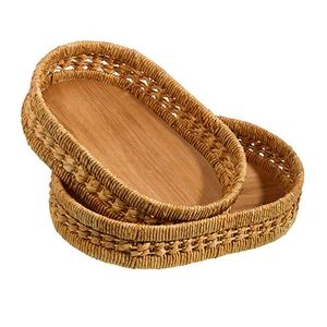 Bandeja de mesa de centro Bandeja otomana de ratán redonda Bandejas de servicio tejidas con asas para el hogar y la cocina Decorativo 14 pulgadas X 2,8 pulgadas) - Product Image 2