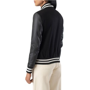 2024 hiver Logo personnalisé vestes universitaires pour femmes vêtements d'extérieur en cuir confortables avec manches lettres teint uni - Product Image 3