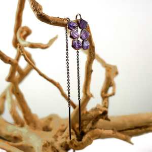 Natural Rough Amethyst <b>Earrings</b> Sterling Silver Gold Plated Gemstone Drop Dangle <b>Chain</b> Jewelry February Birthstone Gift - Product Image 6