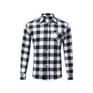 Chemise décontractée surdimensionnée en flanelle douce pour hommes, manches longues, col montant, logo brodé à carreaux, anti-rides, respirante - Product Image 1