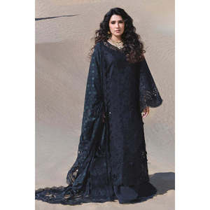 Women's NUREH-3PC Heavy Embroidered V-neck Lawn Shirt Eco-Friendly <b>Chiffon</b> Digital Print Floor-Length Elegant Dupatta <b>Trousers</b> - Product Image 1