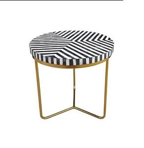 Mesa lateral con incrustaciones de hueso para muebles de sala de estar, taburete de diseño a rayas, de calidad, artesanal - Product Image 2