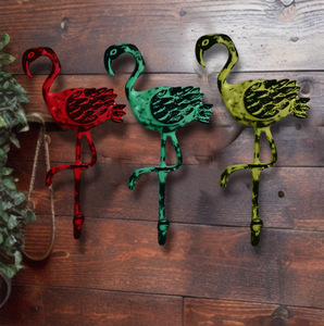 Safari verde desgastado hierro fundido flamenco pájaro pared artículo decorativo abrigo sombrero ganchos llavero colgador hecho a mano ganchos rieles - Product Image 3